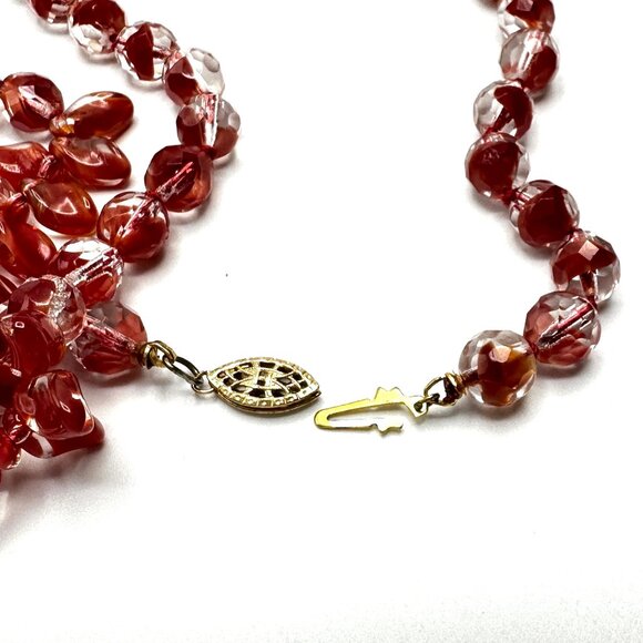 1920s-30s Czech Glass Sautoir Necklace —Bi-Color Red & Crystal Beads — 69" – EUC - Picture 7 of 9